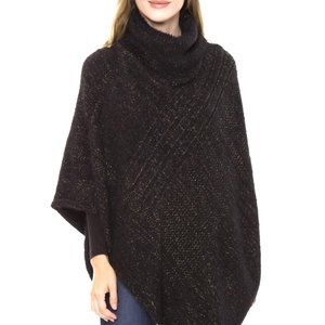 WOMENS BLACK LUREX KNITTED TURTLENECK PONCHO - OS
